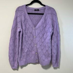 ORLY purple sweater with bling buttons